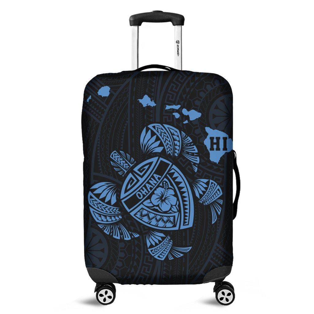 Hawaiian Map Turtle Ohana Hibicus Polynesian Luggage Covers - Pastel Blue - AH Black - Polynesian Pride