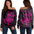 Hawaiian Map Turtle Ohana Hibicus Polynesian Women's Off Shoulder Sweater - Pink - AH Black - Polynesian Pride