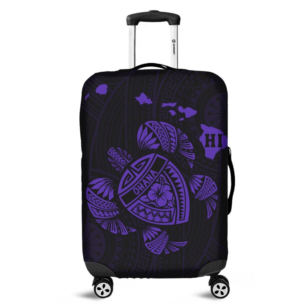 Hawaiian Map Turtle Ohana Hibicus Polynesian Luggage Covers - Purple - AH Black - Polynesian Pride