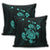 Hawaiian Map Turtle Ohana Hibicus Polynesian Pillow Covers - Turquoise - AH - Polynesian Pride