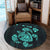 Hawaiian Map Turtle Ohana Hibicus Polynesian Round Carpet - Turquoise - AH - Polynesian Pride