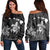 Hawaiian Map Turtle Plumeria Hibiscus Fish Hook Polynesian Women's Off Shoulder Sweater - AH Black - Polynesian Pride