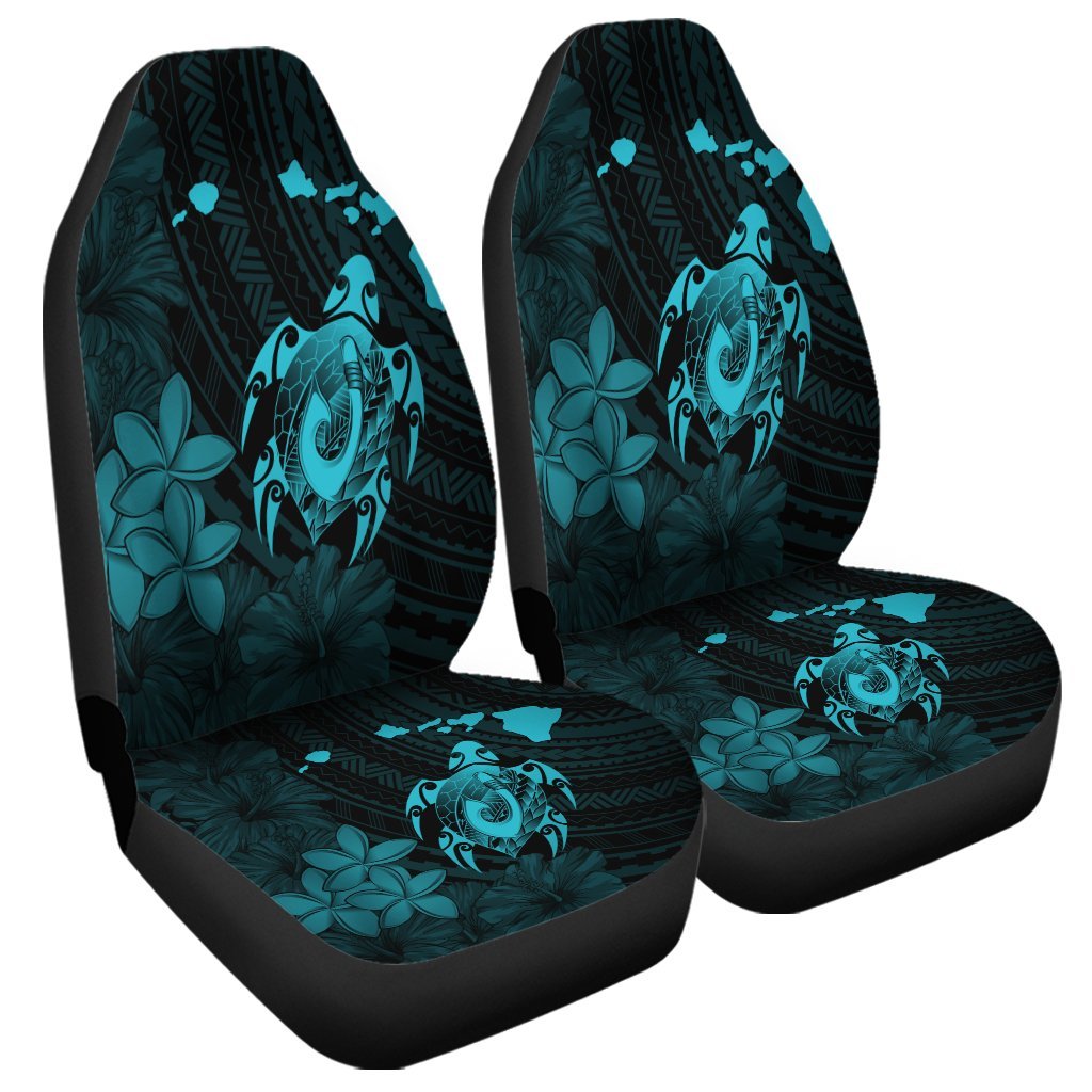 Hawaiian Map Turtle Plumeria Hibiscus Fish Hook Polynesian Car Seat Covers Blue - AH Universal Fit Black - Polynesian Pride