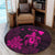 Hawaiian Map Turtle Plumeria Hibiscus Fish Hook Polynesian Round Carpet Pink - AH - Polynesian Pride