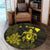 Hawaiian Map Turtle Plumeria Hibiscus Fish Hook Polynesian Round Carpet Yellow - AH - Polynesian Pride