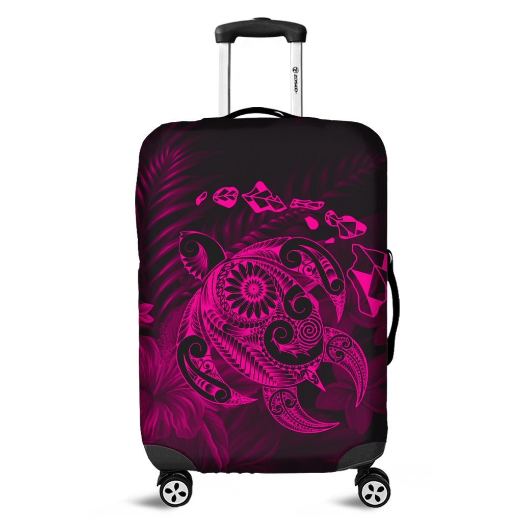 Hawaiian Map Turtle Tattoo Hibiscus Plumeria Polynesian Luggage Covers - Pink - AH Black - Polynesian Pride