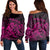 Hawaiian Map Turtle Tattoo Hibiscus Plumeria Polynesian Women's Off Shoulder Sweater - Pink - AH Black - Polynesian Pride