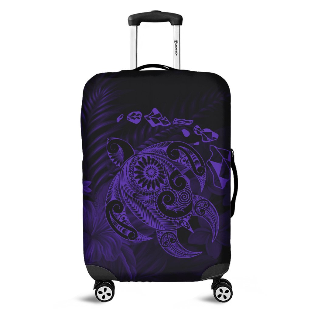 Hawaiian Map Turtle Tattoo Hibiscus Plumeria Polynesian Luggage Covers - Purple - AH Black - Polynesian Pride