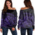 Hawaiian Map Turtle Tattoo Hibiscus Plumeria Polynesian Women's Off Shoulder Sweater - Purple - AH Black - Polynesian Pride