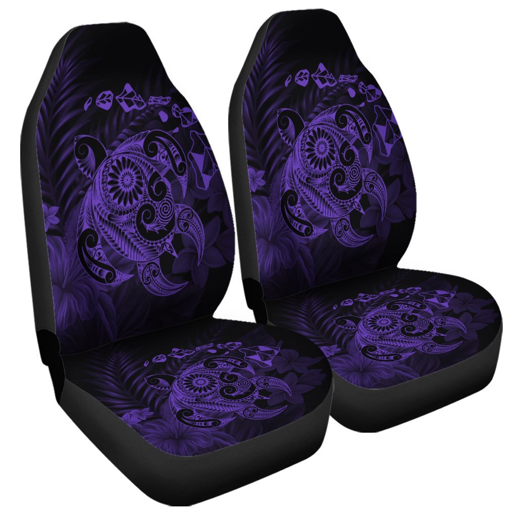 Hawaiian Map Turtle Tattoo Hibiscus Plumeria Polynesian Car Seat Covers - Purple - AH Universal Fit Black - Polynesian Pride