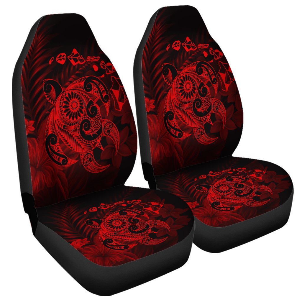 Hawaiian Map Turtle Tattoo Hibiscus Plumeria Polynesian Car Seat Covers - Red - AH Universal Fit Black - Polynesian Pride