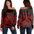 Hawaiian Map Turtle Tattoo Hibiscus Plumeria Polynesian Women's Off Shoulder Sweater - Red - AH Black - Polynesian Pride