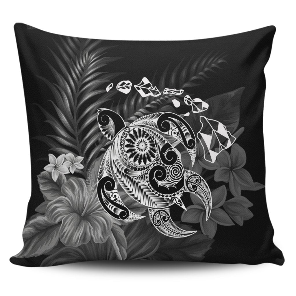 Hawaiian Map Turtle Tattoo Hibiscus Plumeria Polynesian Pillow Covers - White - AH Pillow Covers Black - Polynesian Pride