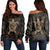 Hawaiian Map Turtle Wave Polynesian Women's Off Shoulder Sweater Gold - AH Black - Polynesian Pride