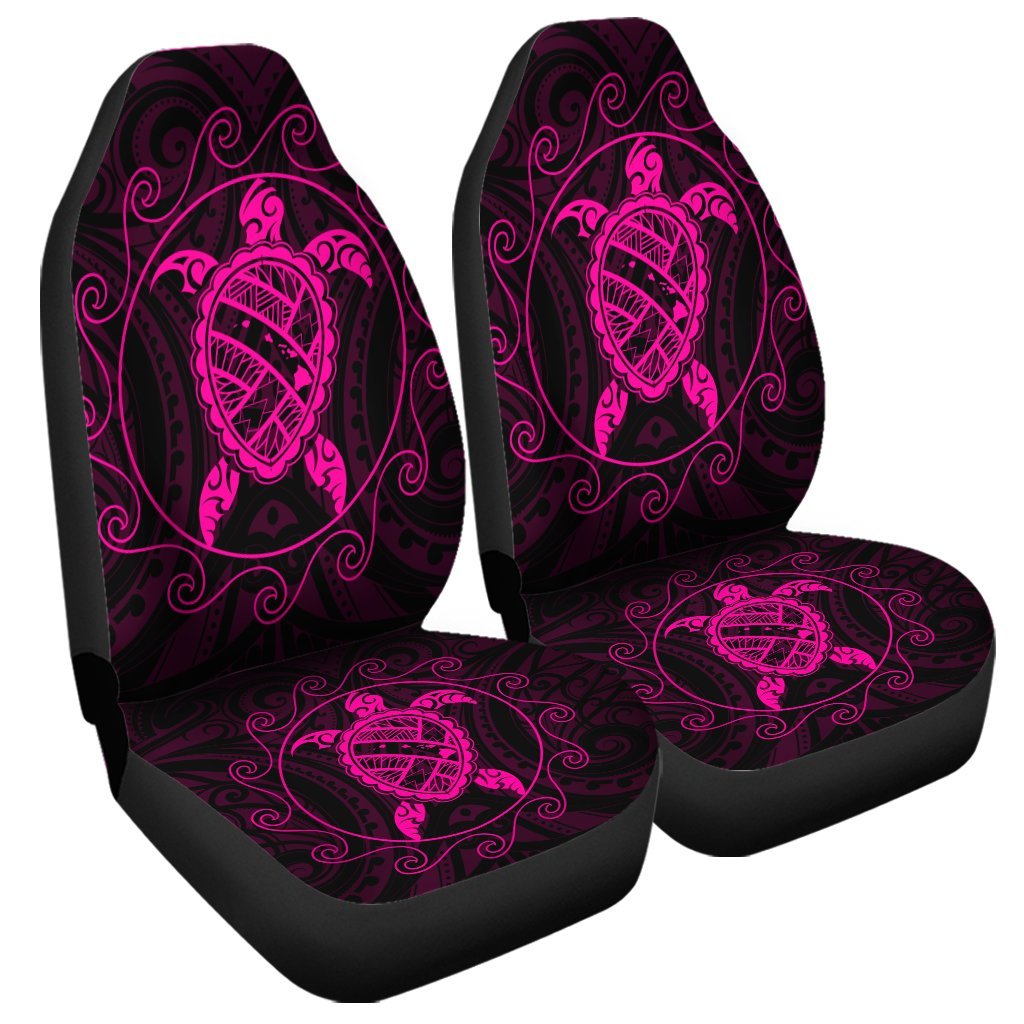 Hawaiian Map Turtle Wave Polynesian Car Seat Covers Pink - AH Universal Fit Black - Polynesian Pride