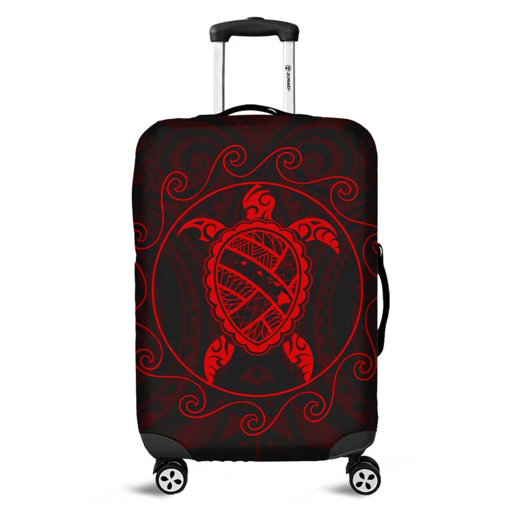 Hawaiian Map Turtle Wave Polynesian Luggage Covers Red - AH Black - Polynesian Pride