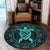 Hawaiian Map Turtle Wave Polynesian Round Carpet Turquoise - AH - Polynesian Pride