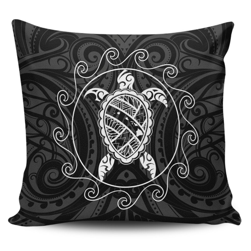 Hawaiian Map Turtle Wave Polynesian Pillow Covers White - AH Pillow Covers Black - Polynesian Pride