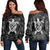 Hawaiian Map Turtle Wave Polynesian Women's Off Shoulder Sweater White - AH Black - Polynesian Pride