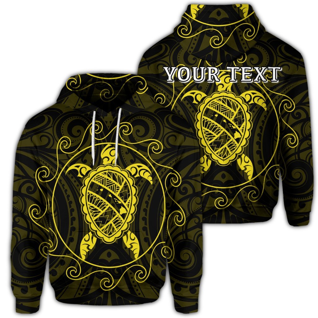 Custom Hawaiian Map Turtle Wave Polynesian Hoodie Yellow Unisex Art - Polynesian Pride