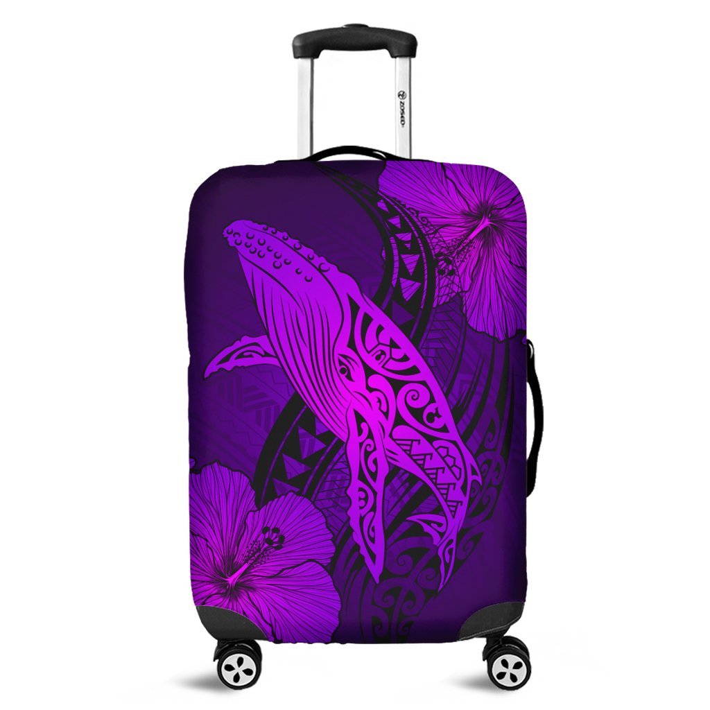 Hawaiian Map Whale Swim Hibiscus Polynesian Luggage Covers - Purple - AH Black - Polynesian Pride