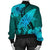 Hawaiian Map Whale Swim Hibiscus Polynesian Bomber Jacket - Turquoise - AH - Polynesian Pride