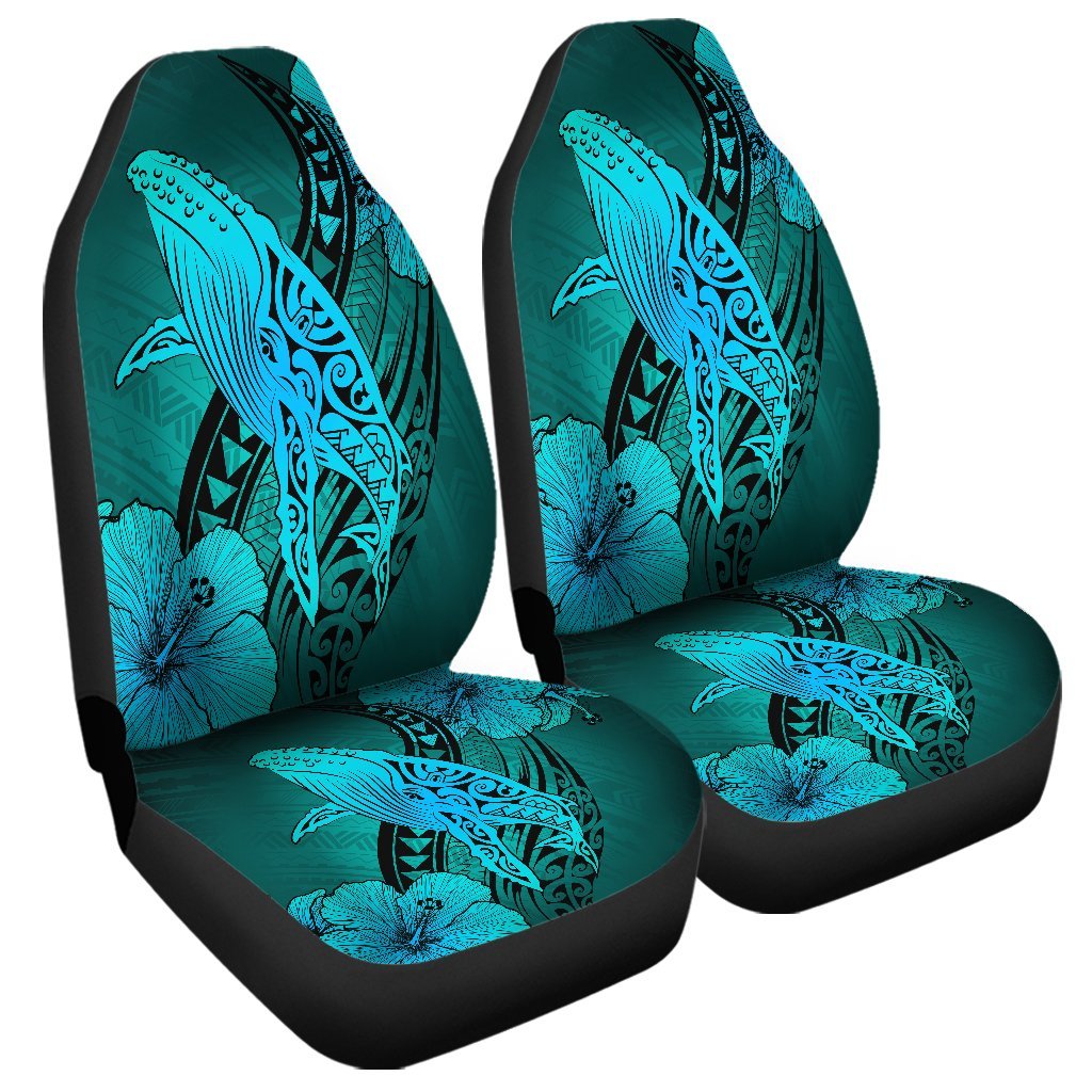 Hawaiian Map Whale Swim Hibiscus Polynesian Car Seat Covers - Turquoise - AH Universal Fit Black - Polynesian Pride