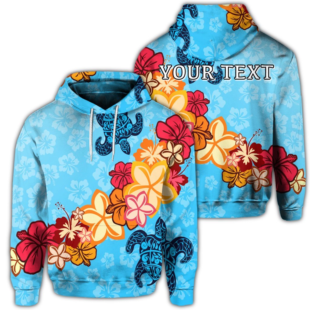 Custom Hawaiian Ocean Turtle Plumeria and Hibiscus Polynesian Hoodie Unisex Art - Polynesian Pride