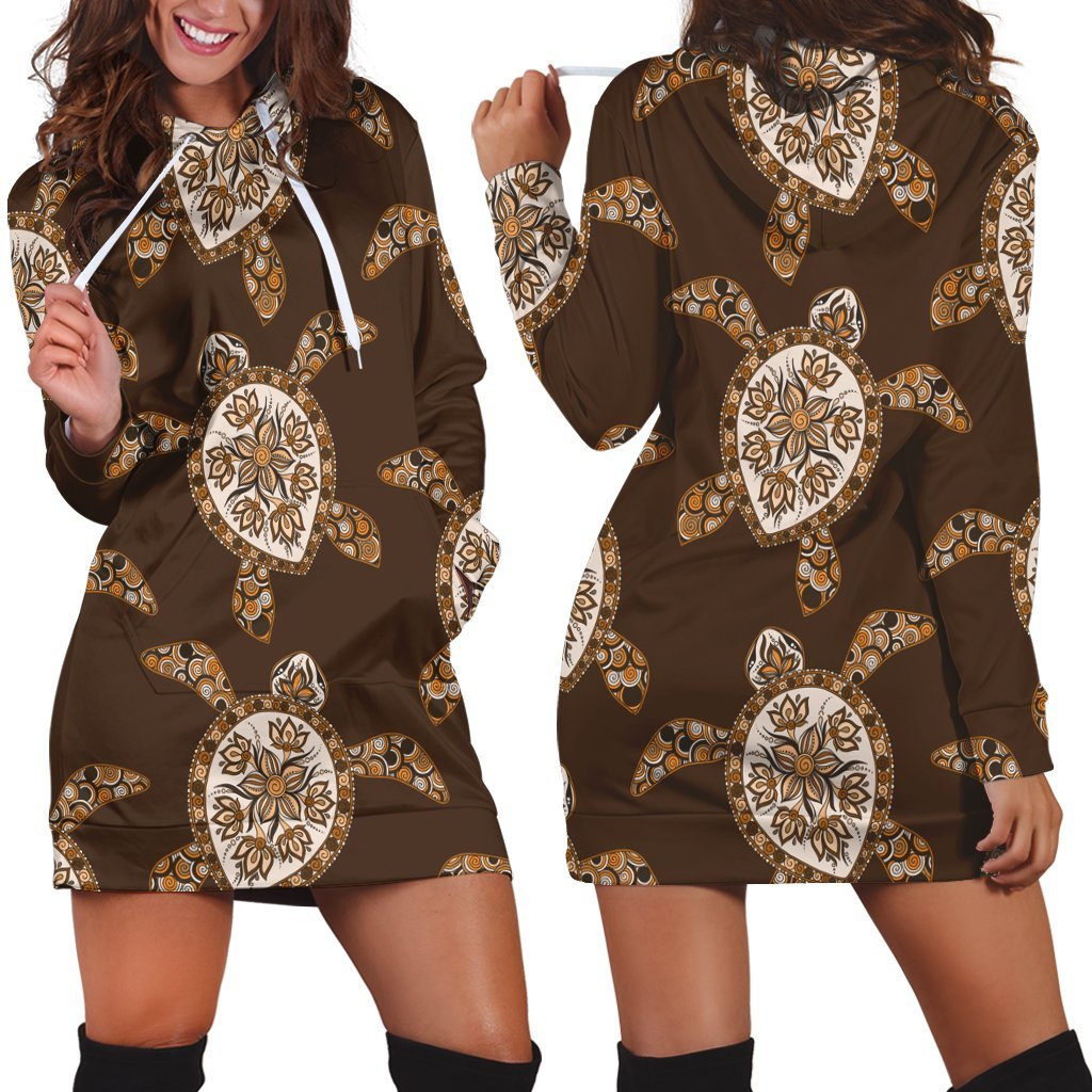 Hawaiian Old School Turtle Hoodie Dress - AH Black - Polynesian Pride