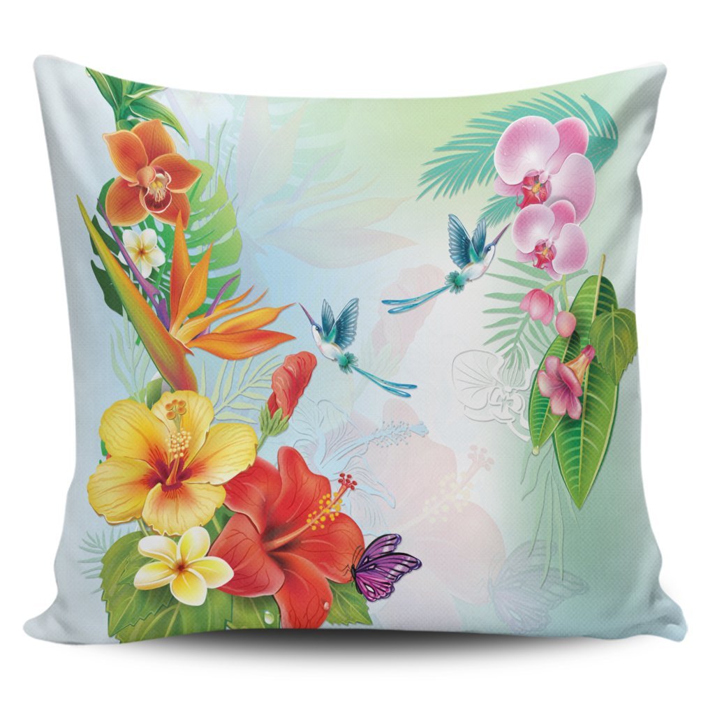 Hawaiian Orchids Strelitzia Hibiscus Plumeria Hummingbirds Polynesian Pillow Covers - AH Pillow Covers Black - Polynesian Pride