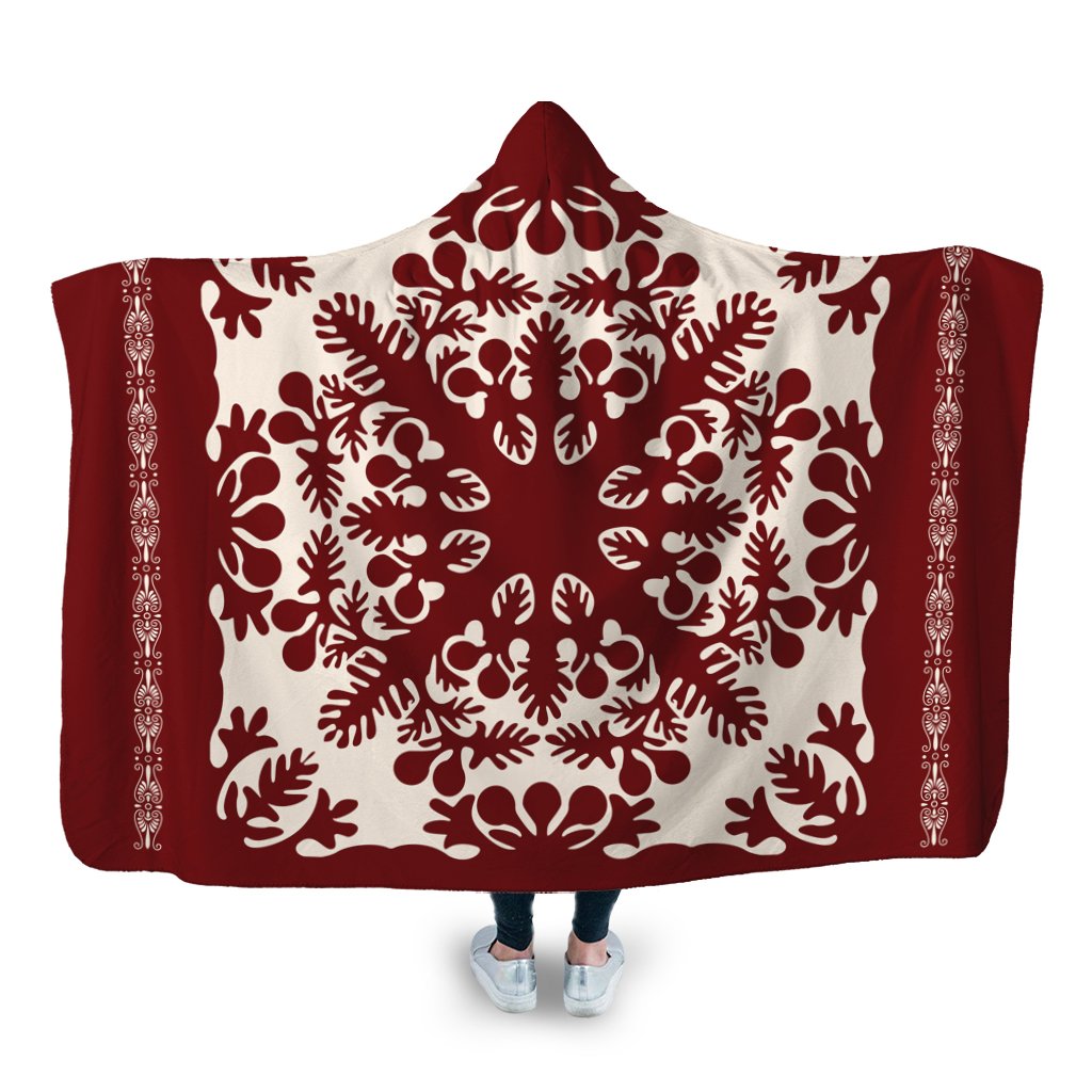 Hawaiian Palm Tree Quilt Tradition Red Hooded Blanket - AH Hooded Blanket White - Polynesian Pride