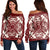 Hawaiian Palm Tree Quilt Tradition Red Women's Off Shoulder Sweater - AH Black - Polynesian Pride