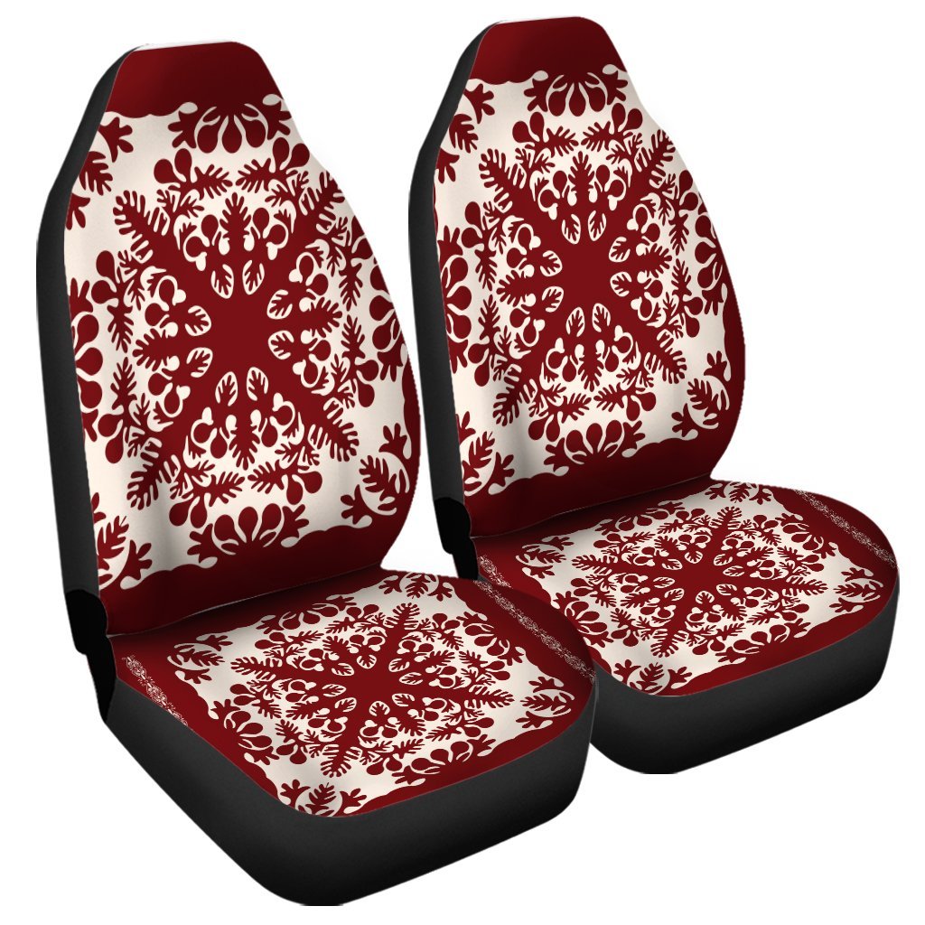 Hawaiian Palm Tree Quilt Tradition Red Car Seat Covers - AH Universal Fit Black - Polynesian Pride