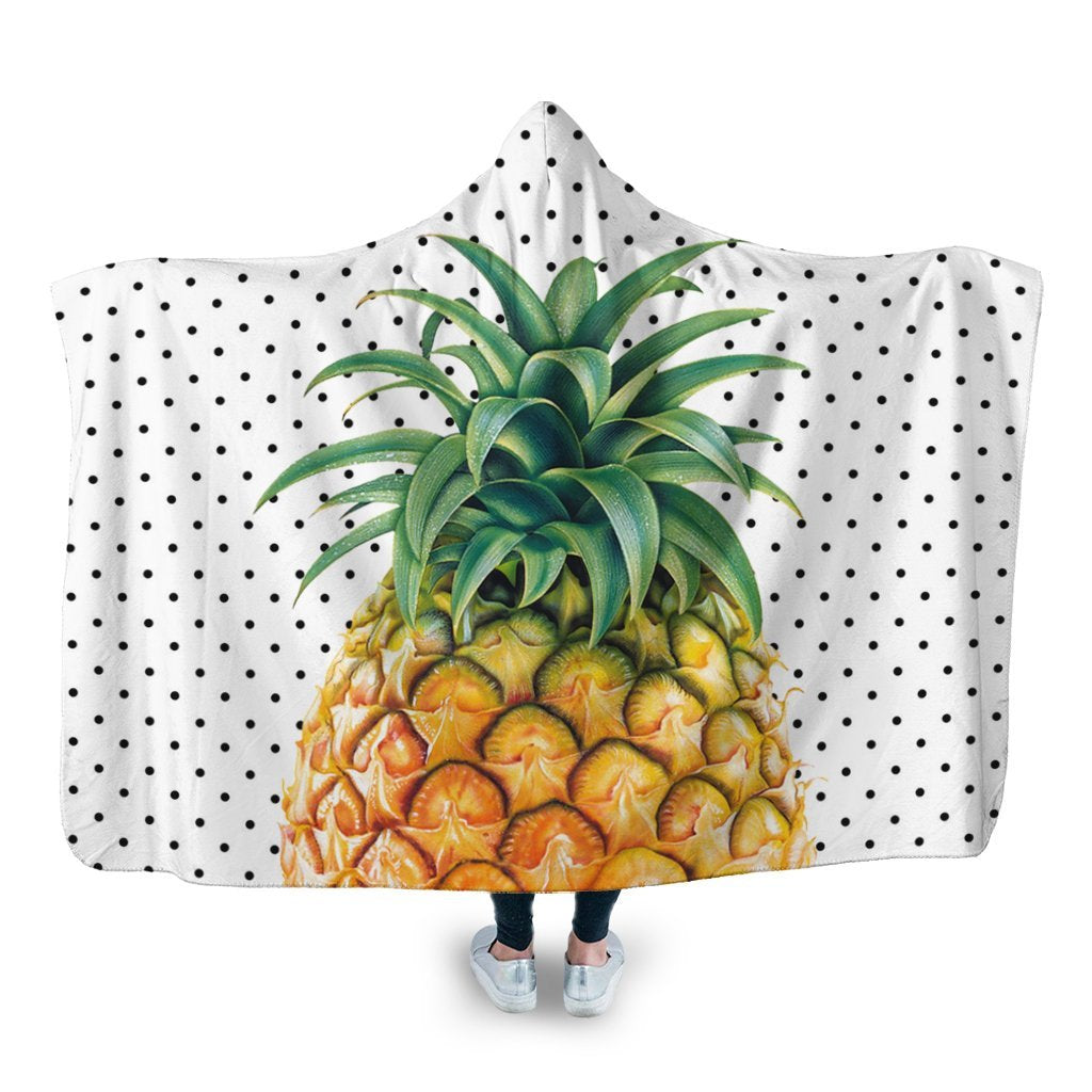 Hawaiian Pineapple Polka Dots Background Polynesian Hooded Blanket - AH Hooded Blanket White - Polynesian Pride