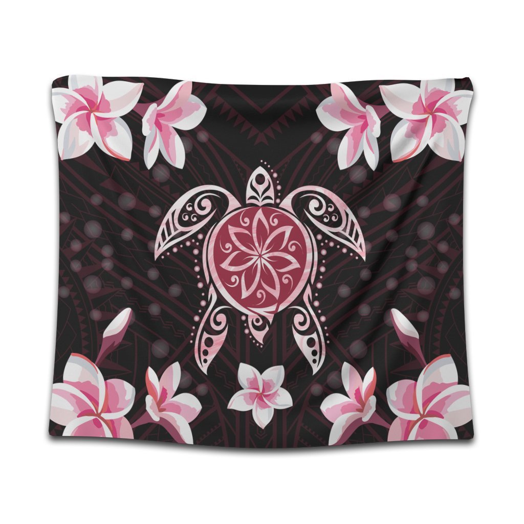 Hawaiian Pinky Turtle Plumeria Tapestry AH Wall Tapestry Black - Polynesian Pride