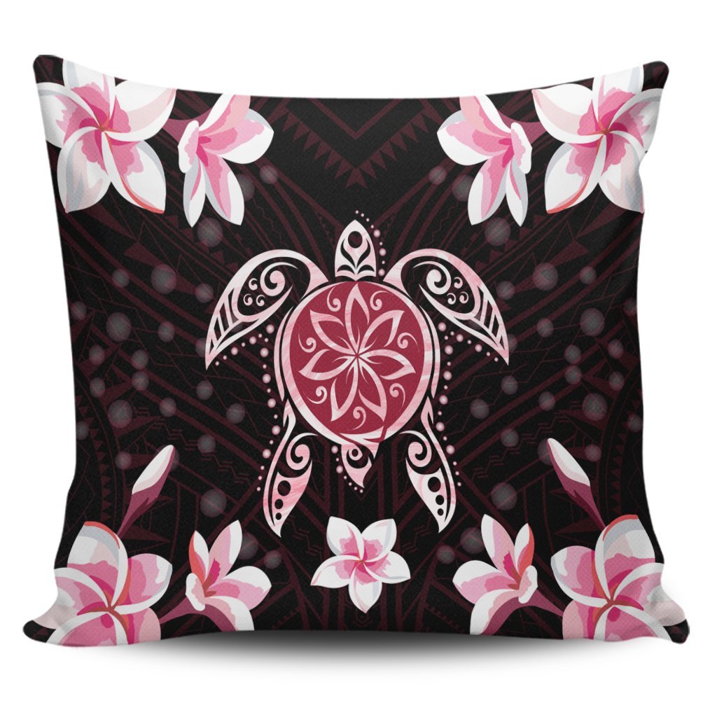 Hawaiian Pinky Turtle Plumeria Pillow Covers AH Pillow Covers Black - Polynesian Pride