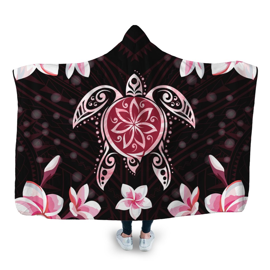 Hawaiian Pinky Turtle Plumeria Hooded Blanket AH Hooded Blanket White - Polynesian Pride