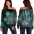 Hawaiian Plumeria Hibiscus Turtle Under Sea Polynesian Women's Off Shoulder Sweater Blue AH Black - Polynesian Pride