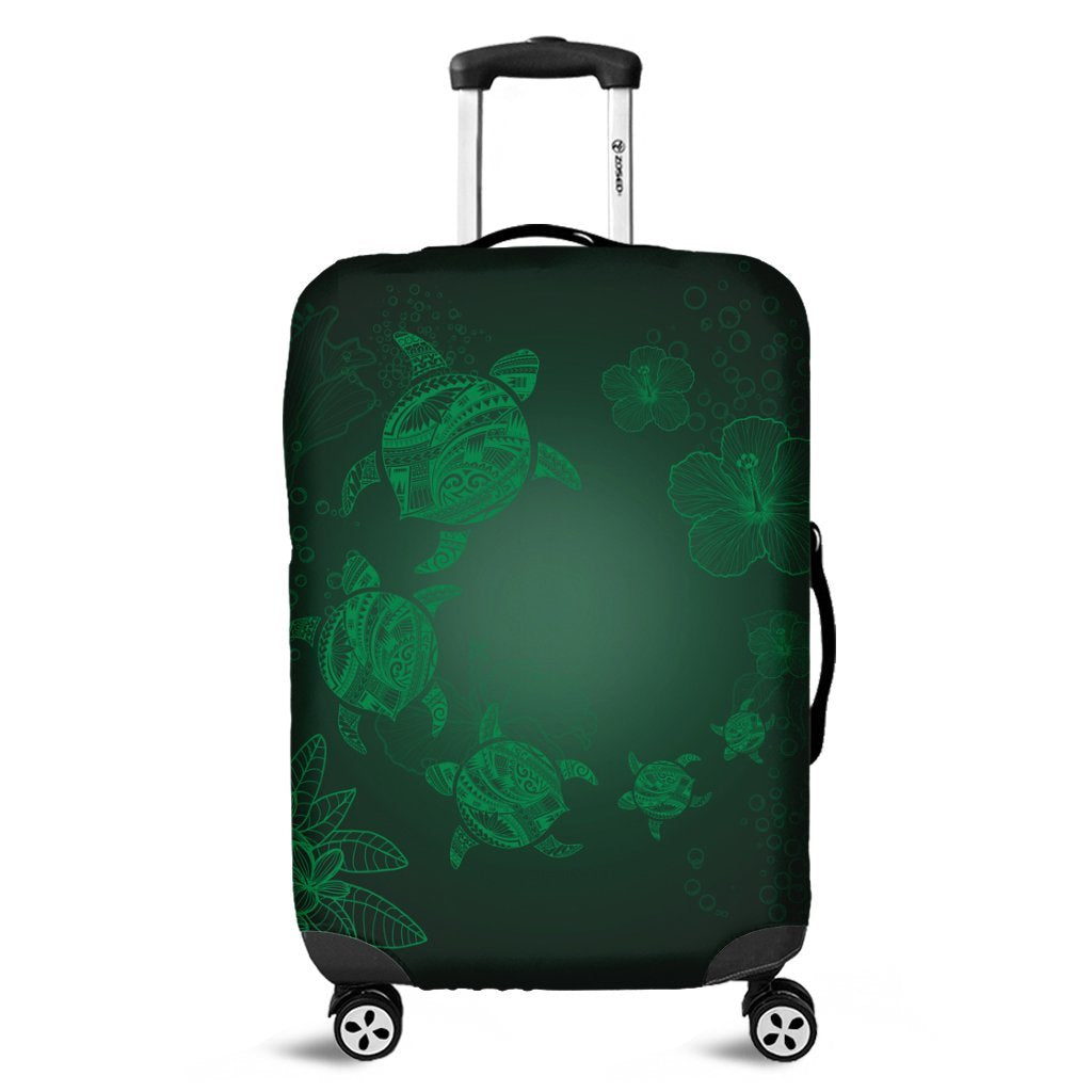 Hawaiian Plumeria Hibiscus Turtle Under Sea Polynesian Luggage Covers Green AH Black - Polynesian Pride