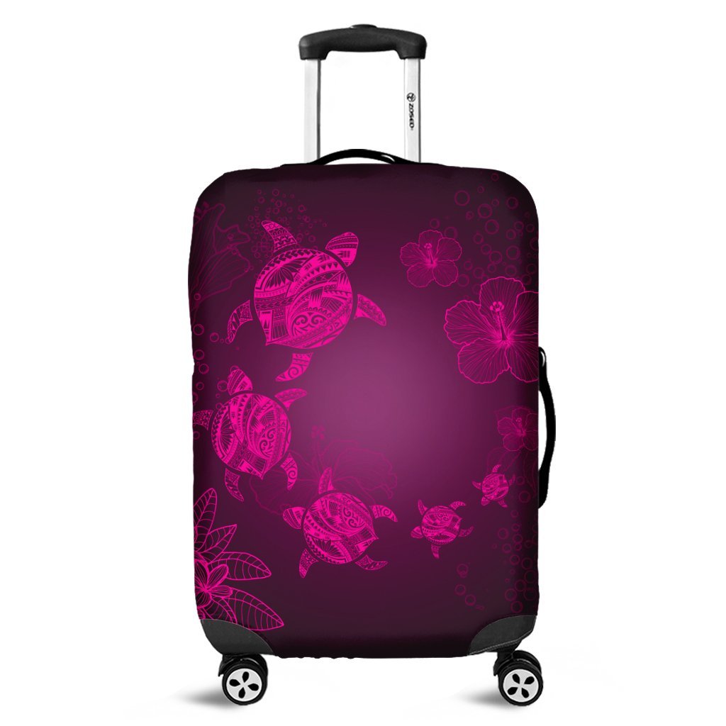 Hawaiian Plumeria Hibiscus Turtle Under Sea Polynesian Luggage Covers Pink AH Black - Polynesian Pride