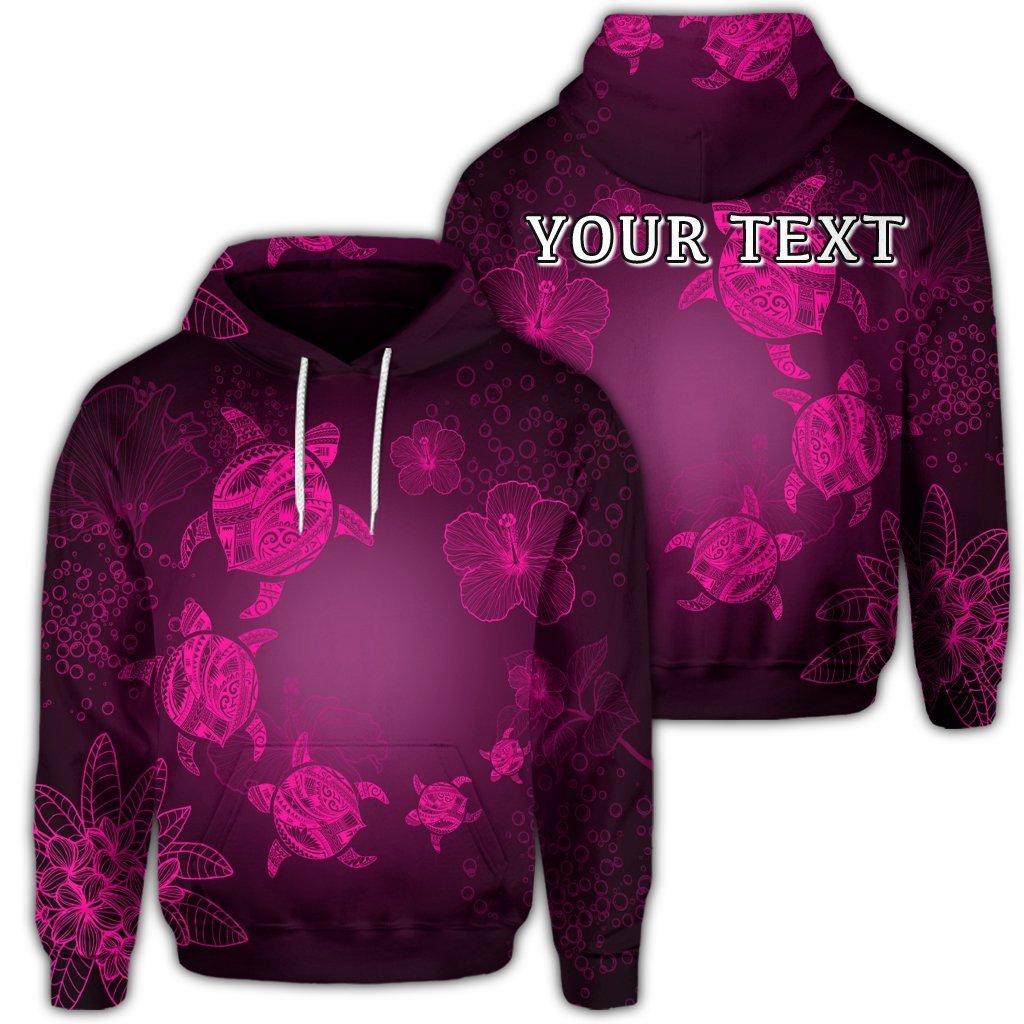 Custom Hawaiian Plumeria Hibiscus Turtle Under Sea Polynesian Hoodie Pink Unisex Art - Polynesian Pride