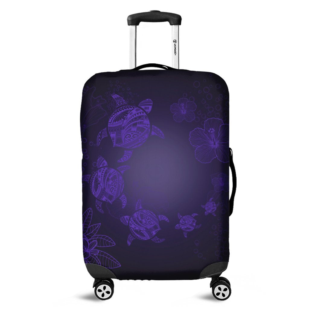 Hawaiian Plumeria Hibiscus Turtle Under Sea Polynesian Luggage Covers Purple AH Black - Polynesian Pride