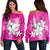 Hawaiian Plumeria Polynesian Women's Off Shoulder Sweater - Pink - AH Black - Polynesian Pride