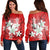 Hawaiian Plumeria Polynesian Women's Off Shoulder Sweater - Red - AH Black - Polynesian Pride