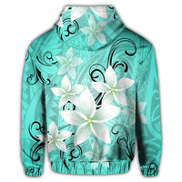 Hawaiian Plumeria Polynesian Hoodie Turquoise - Polynesian Pride