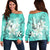 Hawaiian Plumeria Polynesian Women's Off Shoulder Sweater - Turquoise - AH Black - Polynesian Pride