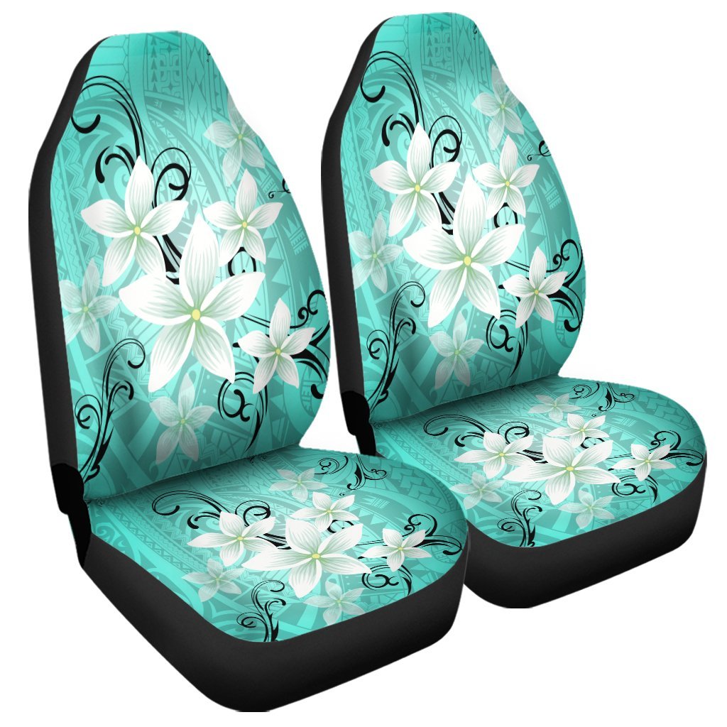 Hawaiian Plumeria Polynesian Car Seat Covers - Turquoise - AH Universal Fit Black - Polynesian Pride