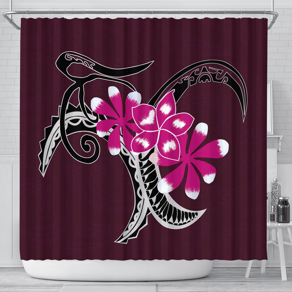 Hawaiian Plumeria Polynesian Pink Shower Curtain - AH 177 x 172 (cm) Black - Polynesian Pride