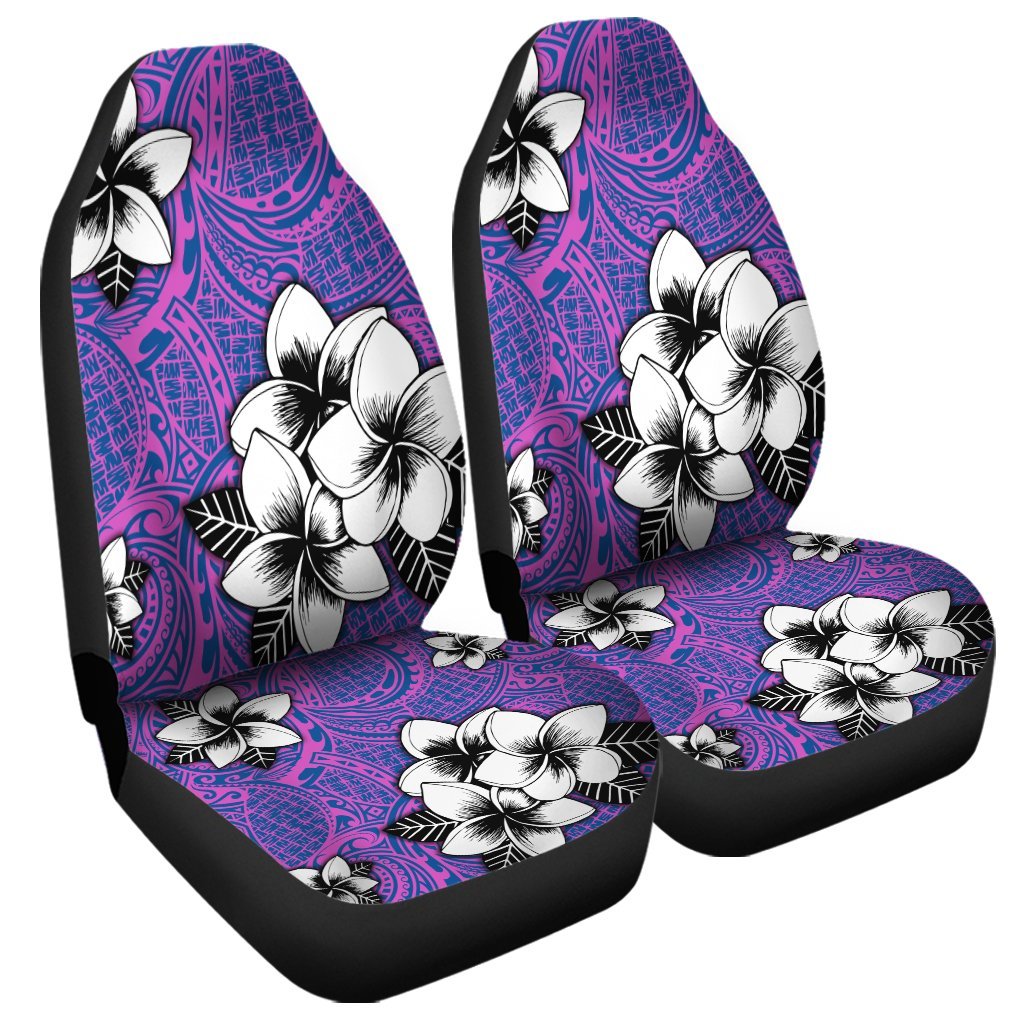 Hawaiian Plumeria Tribal Pink Polynesian Car Seat Covers Blue AH Universal Fit Black - Polynesian Pride