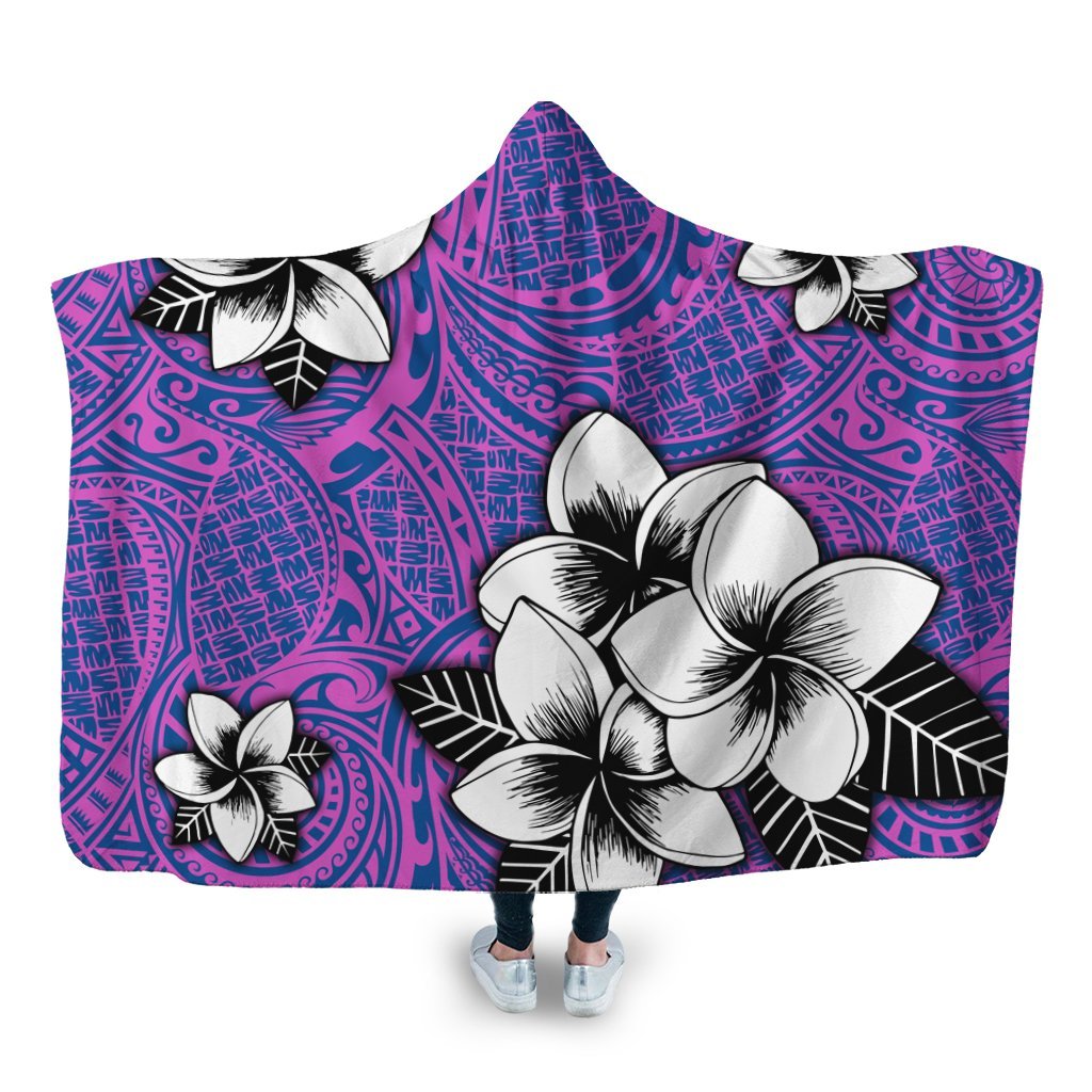 Hawaiian Plumeria Tribal Pink Polynesian Hooded Blanket Blue AH Hooded Blanket White - Polynesian Pride